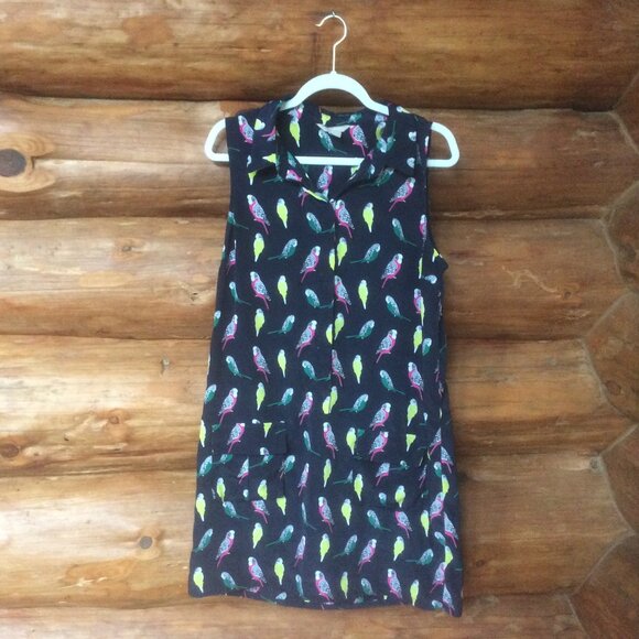 Banana Republic Navy Blue Parrot Print Sleeveless Avian Shirt Dress Size 12 - Picture 1 of 4